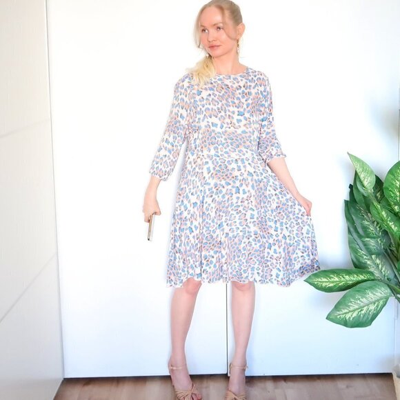 Leopard / Cheetah Print 100 % Asymmetric Knee Length 3/4 Sleeve Cotton Dress S - Picture 7 of 16